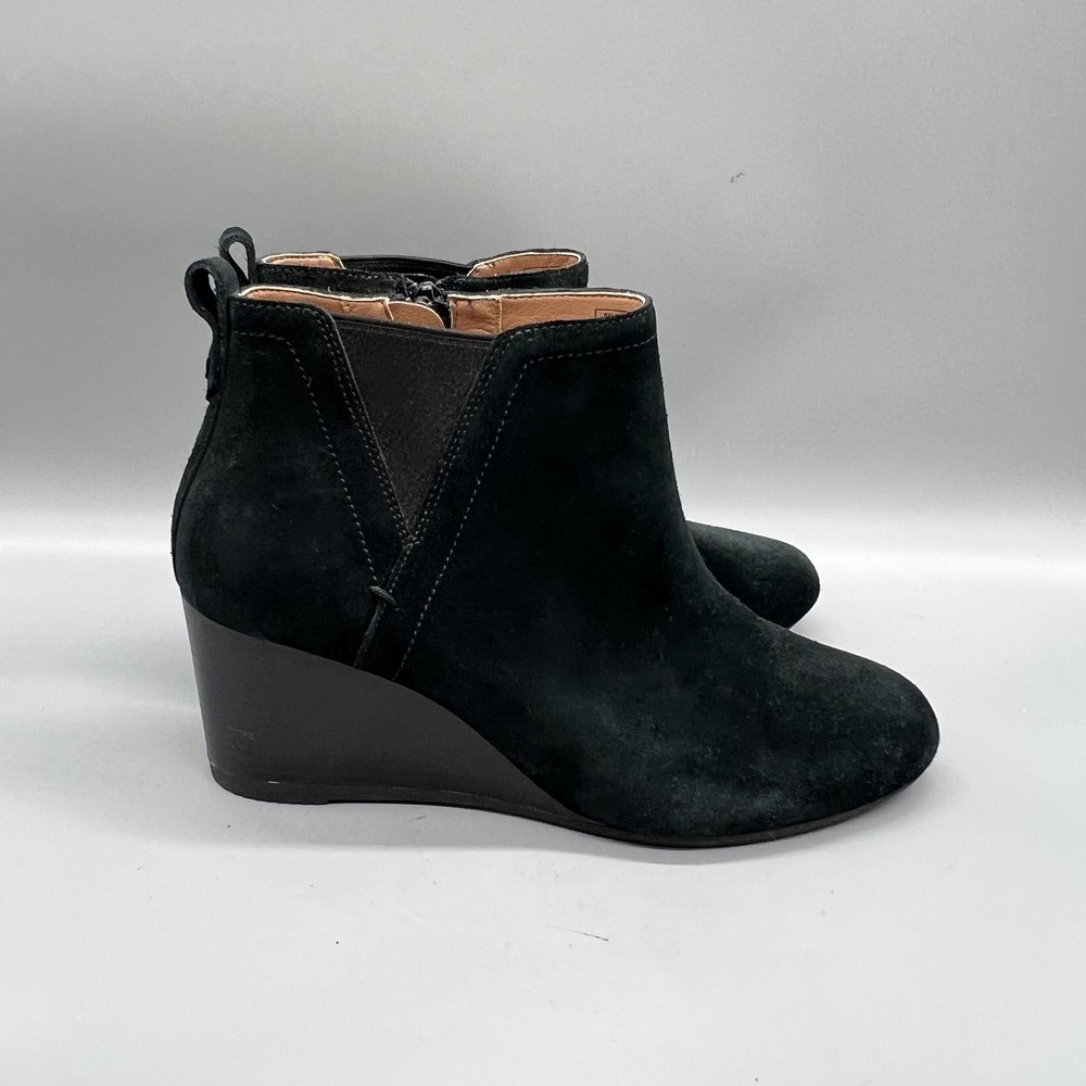 Vionic Boots Womens 8 Black Suede Paloma Ankle Zip Wedge Round Toe Booties Shoes